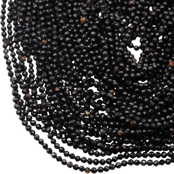 Turmalin czarny z wtrąceniami - fasetowane kulki 3 mm (sznur)