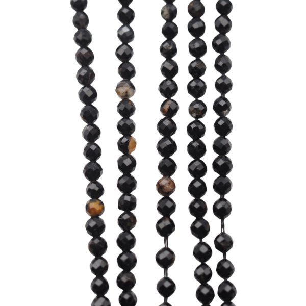 Turmalin czarny z wtrąceniami - fasetowane kulki 3 mm (sznur)