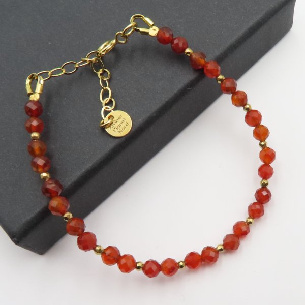 Agat czerwony i srebro złocone  - bransoletka 16,5 cm + 3,5 cm regulacja