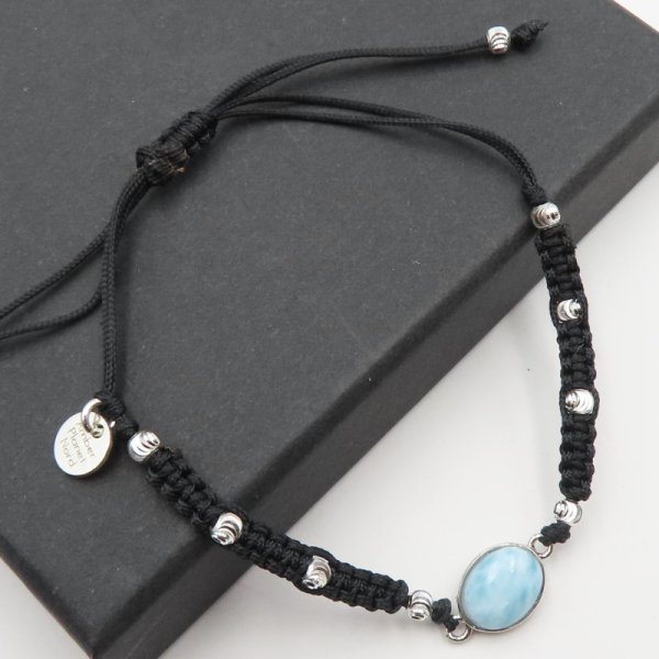 LARIMAR  i srebro - bransoletka na sznurku z regulacją 