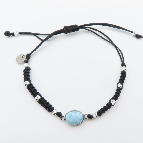 LARIMAR  i srebro - bransoletka na sznurku z regulacją 