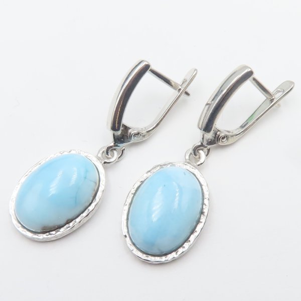Larimar w srebrze rodowanym - kolczyki 