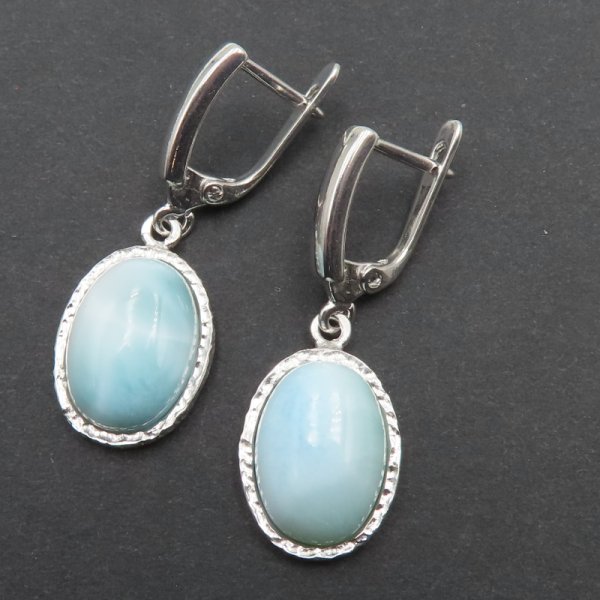 Larimar w srebrze rodowanym - kolczyki 
