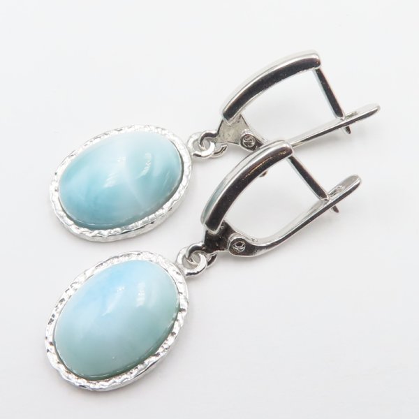 Larimar w srebrze rodowanym - kolczyki 