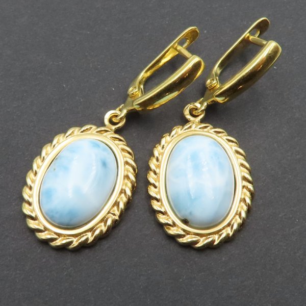 Larimar w srebrze złoconym - kolczyki 