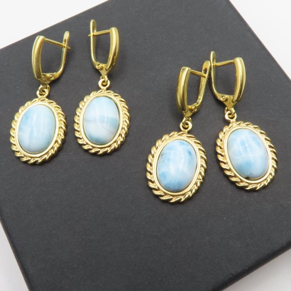 Larimar w srebrze złoconym - kolczyki 
