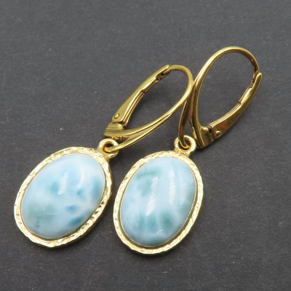 Larimar w srebrze złoconym - kolczyki 
