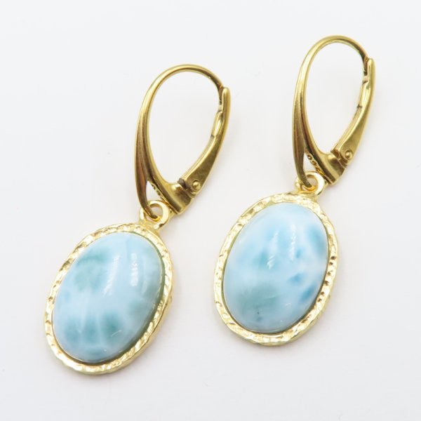 Larimar w srebrze złoconym - kolczyki 