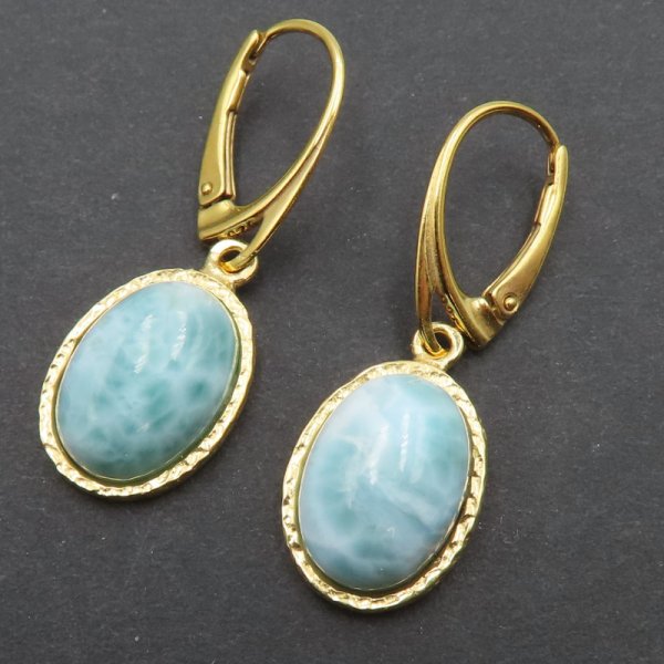 Larimar w srebrze złoconym - kolczyki 