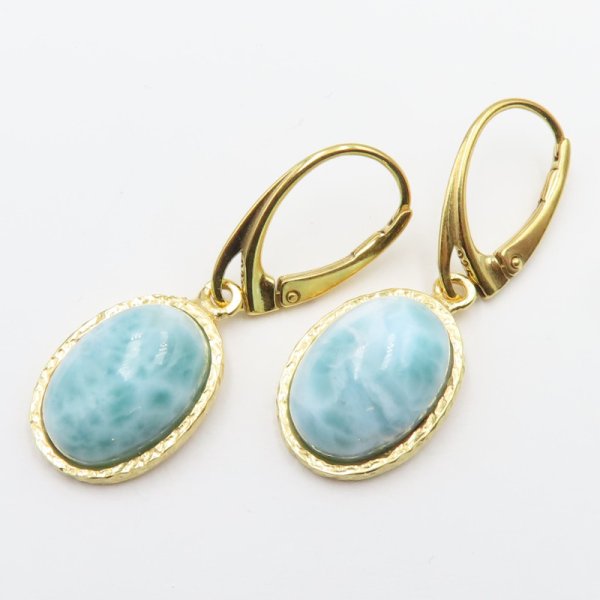 Larimar w srebrze złoconym - kolczyki 