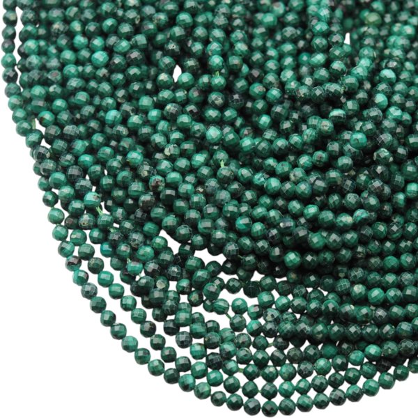 Malachit z wtrąceniami - fasetowane kulki 4 mm (sznur)