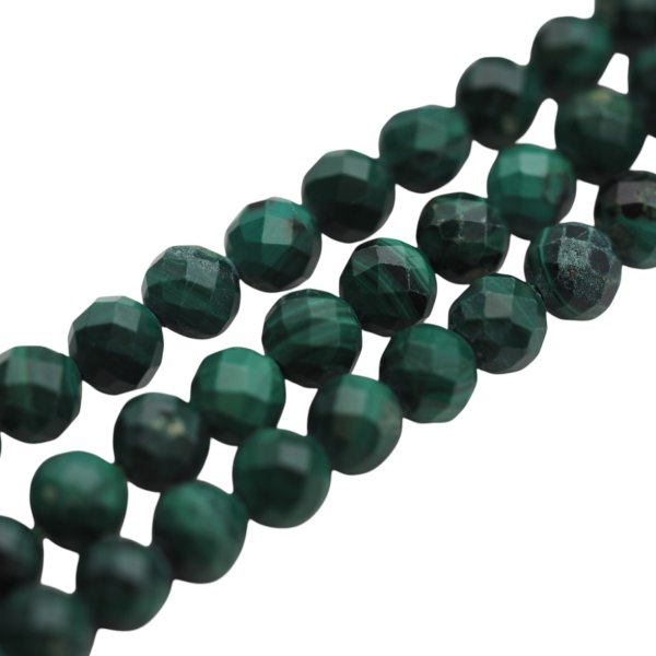 Malachit z wtrąceniami - fasetowane kulki 4 mm (sznur)
