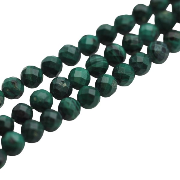 Malachit z wtrąceniami - fasetowane kulki 4 mm (sznur)