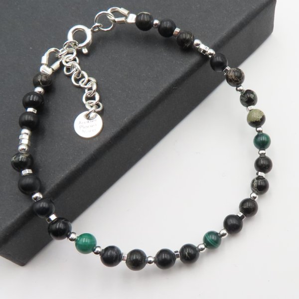 Mix kamieni  i srebro - bransoletka 17,5 cm + 3 cm regulacja