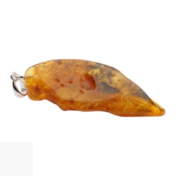 Naturalny Bursztyn i srebro - naszyjnik na rzemieniu