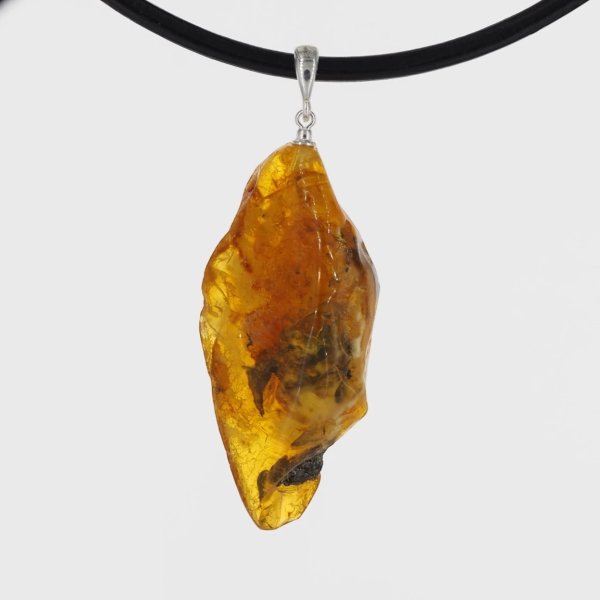 Naturalny Bursztyn i srebro - naszyjnik na rzemieniu