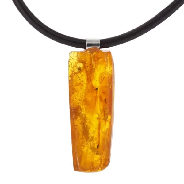 Surowy Naturalny Bursztyn i srebro - naszyjnik na rzemieniu