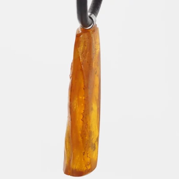 Surowy Naturalny Bursztyn i srebro - naszyjnik na rzemieniu