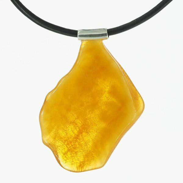 Surowy Naturalny Bursztyn i srebro - naszyjnik na rzemieniu