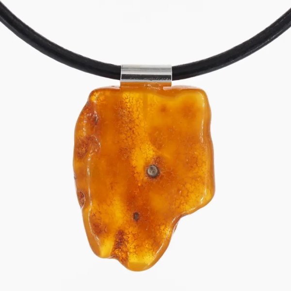 Surowy Naturalny Bursztyn i srebro - naszyjnik na rzemieniu (różne kamienie do wyboru)