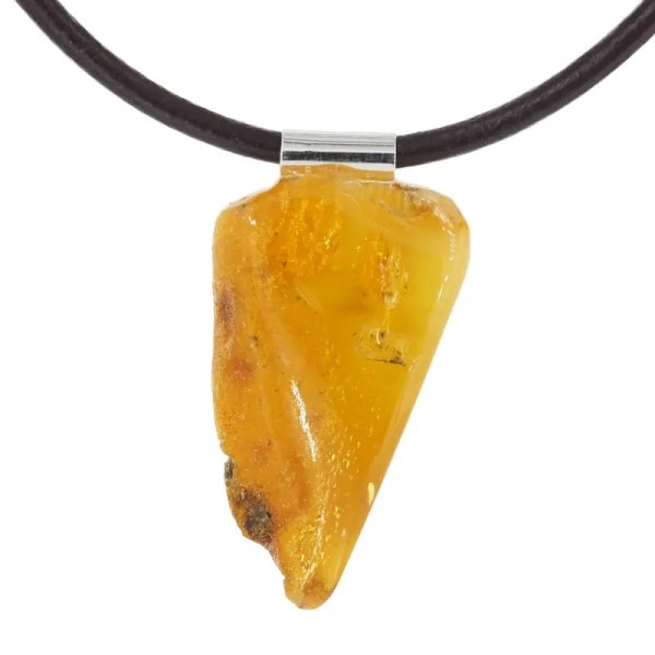 Surowy Naturalny Bursztyn mleczny i srebro - naszyjnik na rzemieniu (różne kamienie)