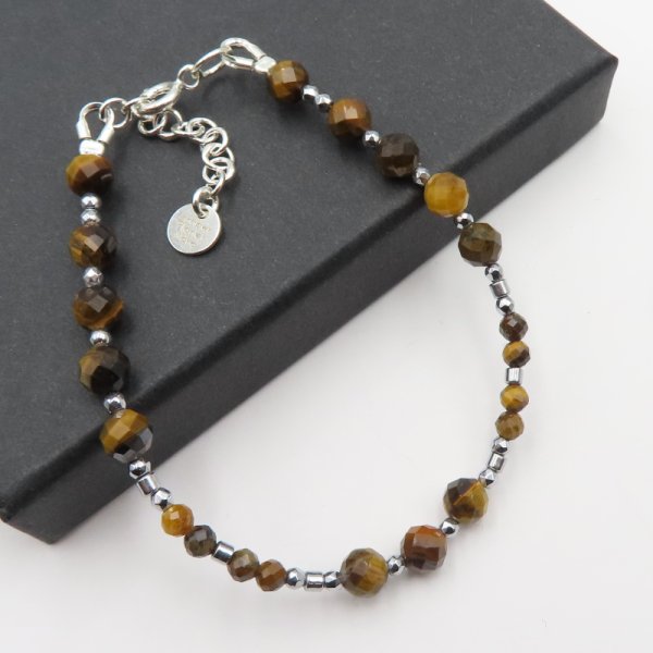 Tygrysie Oko fasetowane i srebro - bransoletka