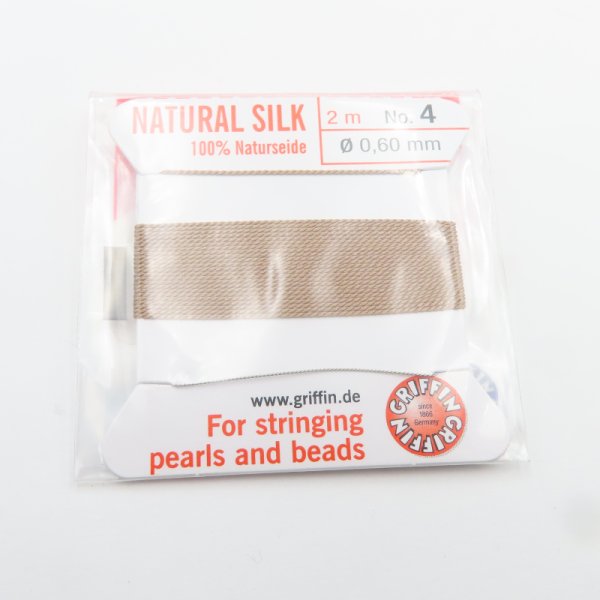 Nici Jedwabne beżowe z igłą - 0,6 mm/2 metry