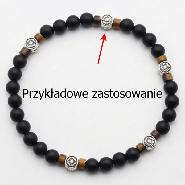 Srebro Ag oksydowane - przekładka ozdobna z kwiatkiem