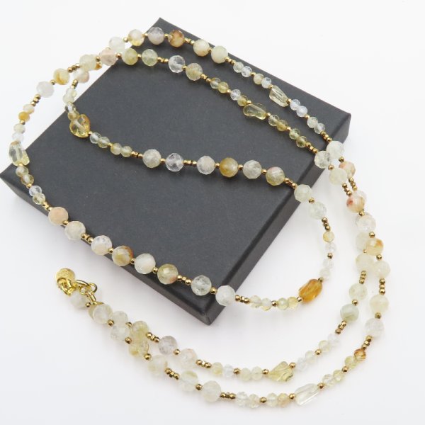 CYTRYN i Hematyt w srebrze złoconym - długi naszyjnik