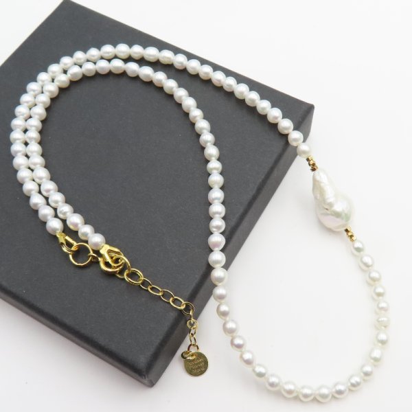 Perła Hodowana i Hematyt w srebrze złoconym