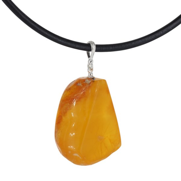 Naszyjnik z bursztynem mlecznym na rzemieniu – srebro 925, ręcznie wykonany
