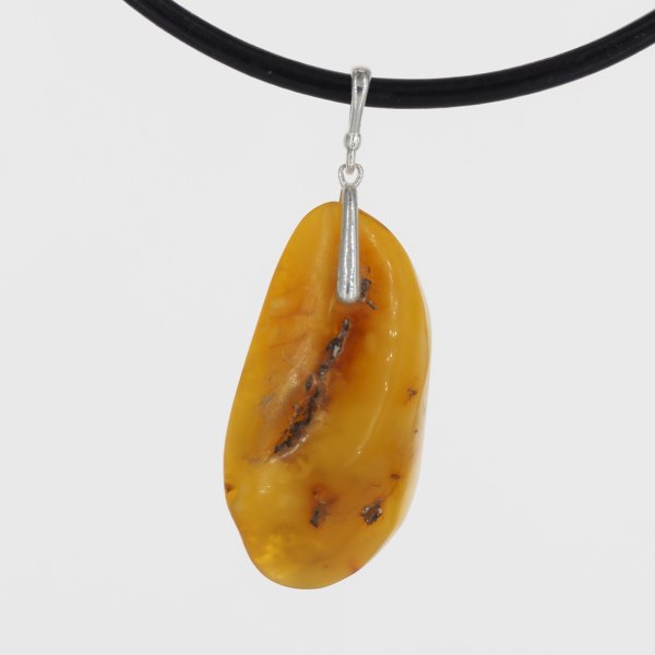 Naszyjnik z bursztynem mlecznym – srebro 925, ręcznie wykonany, na rzemieniu