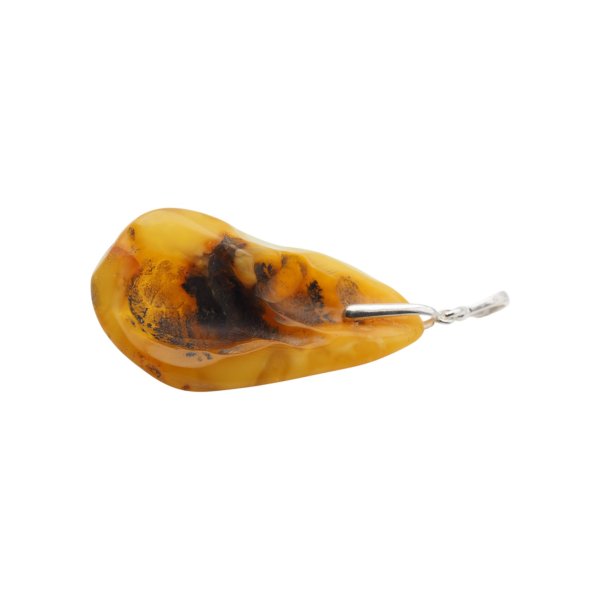 Naszyjnik z bursztynem mlecznym – srebro 925, ręcznie wykonany, na rzemieniu