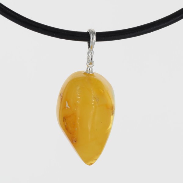 Naszyjnik z bursztynem mlecznym – srebro 925, ręcznie wykonany, na rzemieniu