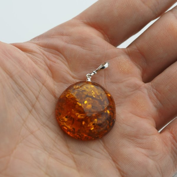 Naszyjnik z bursztynem koniakowym z łuskami – srebro 925, ręcznie wykonany