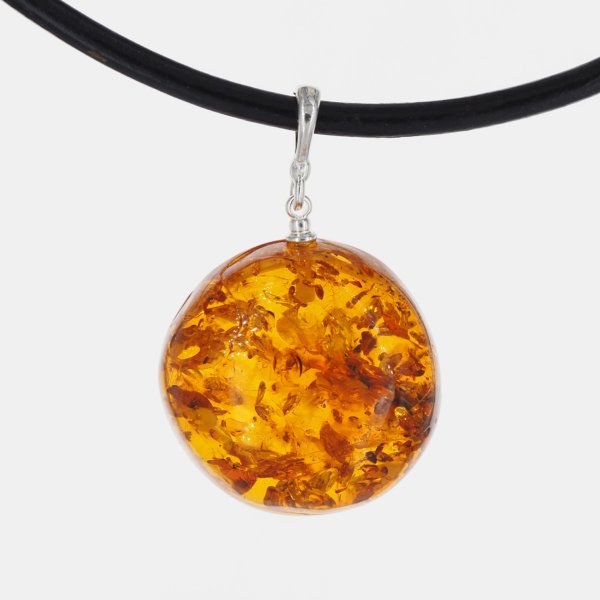 Naszyjnik z bursztynem koniakowym z łuskami – srebro 925, ręcznie wykonany