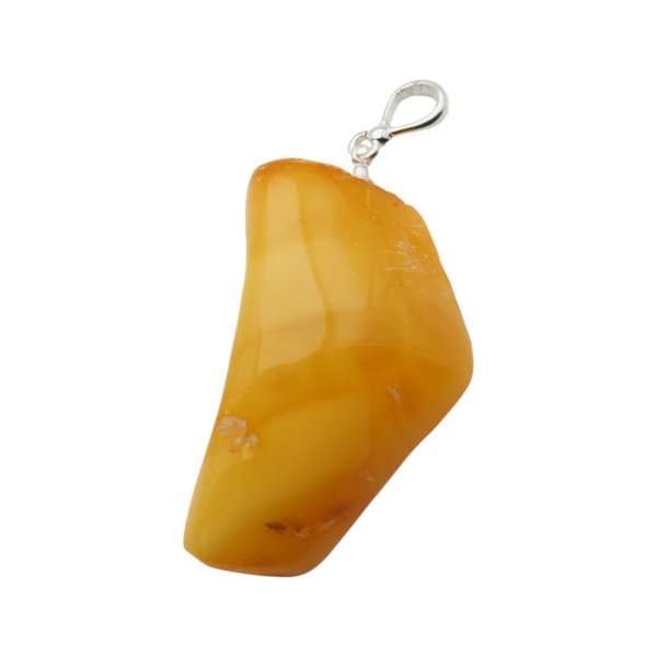 Naszyjnik z bursztynem mlecznym – srebro 925, ręcznie wykonany, na rzemieniu