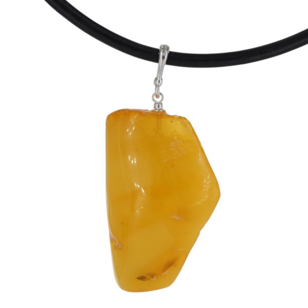 Naszyjnik z bursztynem mlecznym – srebro 925, ręcznie wykonany, na rzemieniu