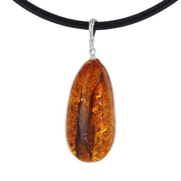 Naszyjnik z bursztynem koniakowym 36 mm – srebro 925, ręcznie wykonany