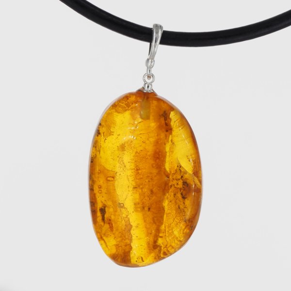 Naszyjnik z bursztynem naturalnym z inkluzjami roślinnymi – srebro 925, ręcznie wykonany