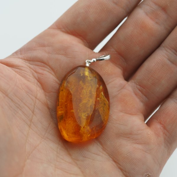 Naszyjnik z bursztynem naturalnym z inkluzjami roślinnymi – srebro 925, ręcznie wykonany