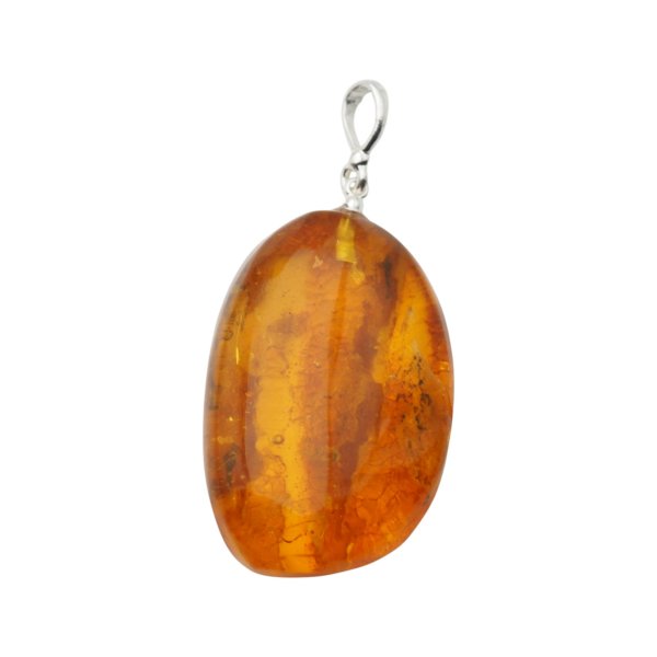 Naszyjnik z bursztynem naturalnym z inkluzjami roślinnymi – srebro 925, ręcznie wykonany