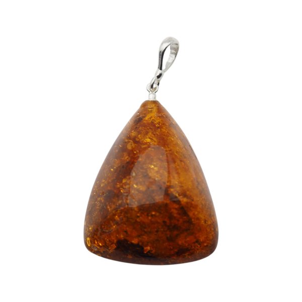 Naszyjnik z bursztynem koniakowym trójkąt – srebro 925, ręcznie wykonany