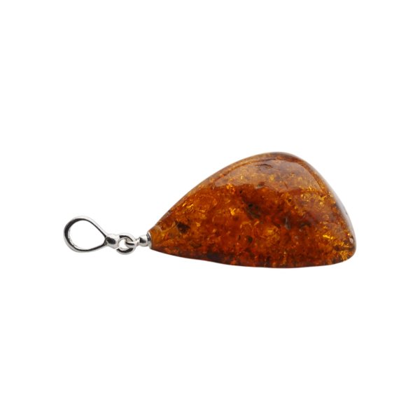 Naszyjnik z bursztynem koniakowym trójkąt – srebro 925, ręcznie wykonany
