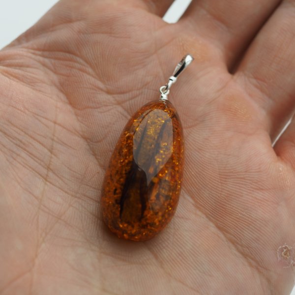 Naszyjnik z bursztynem koniakowym 36 mm – srebro 925, ręcznie wykonany