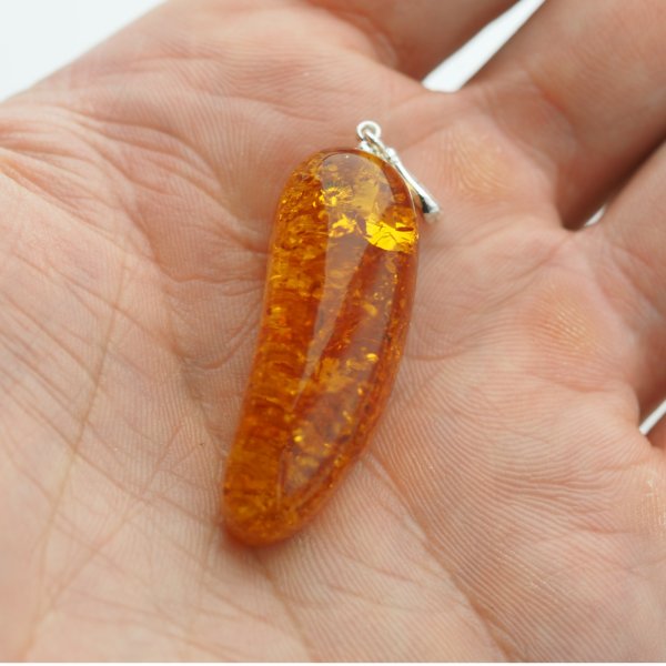 Naszyjnik z bursztynem koniakowym 39 mm – srebro 925, ręcznie wykonany