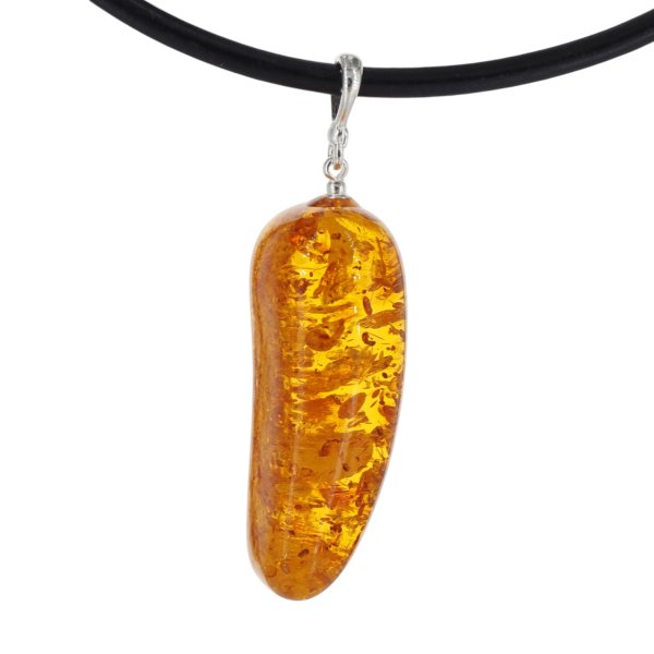 Naszyjnik z bursztynem koniakowym 39 mm – srebro 925, ręcznie wykonany