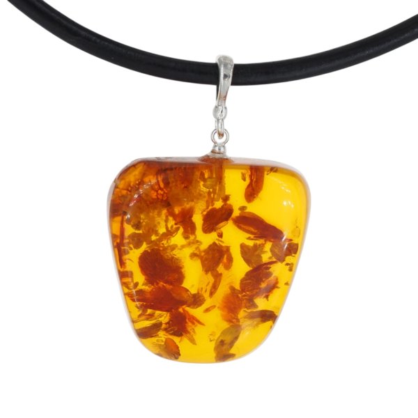 Naszyjnik z bursztynem koniakowym 28 mm – srebro 925, ręcznie wykonany