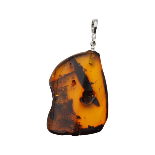 Naszyjnik z bursztynem naturalnym z inkluzjami organicznymi – srebro 925, ręcznie wykonany