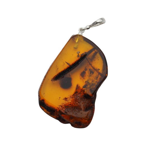 Naszyjnik z bursztynem naturalnym z inkluzjami organicznymi – srebro 925, ręcznie wykonany